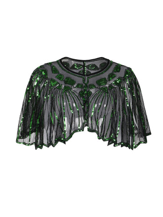 Mantello da flapper con paillettes e perline con scialle anni '20