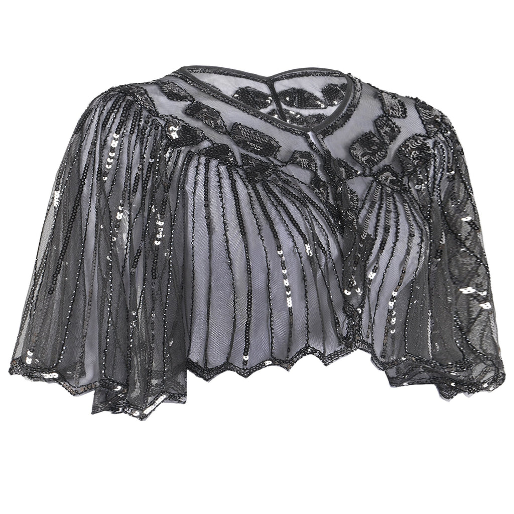 Mantello da flapper con paillettes e perline con scialle anni '20