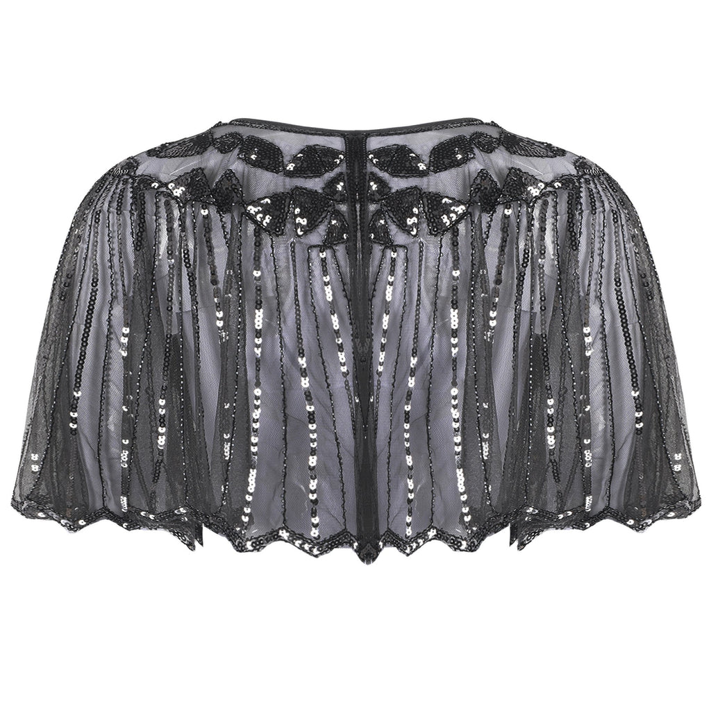 Mantello da flapper con paillettes e perline con scialle anni '20
